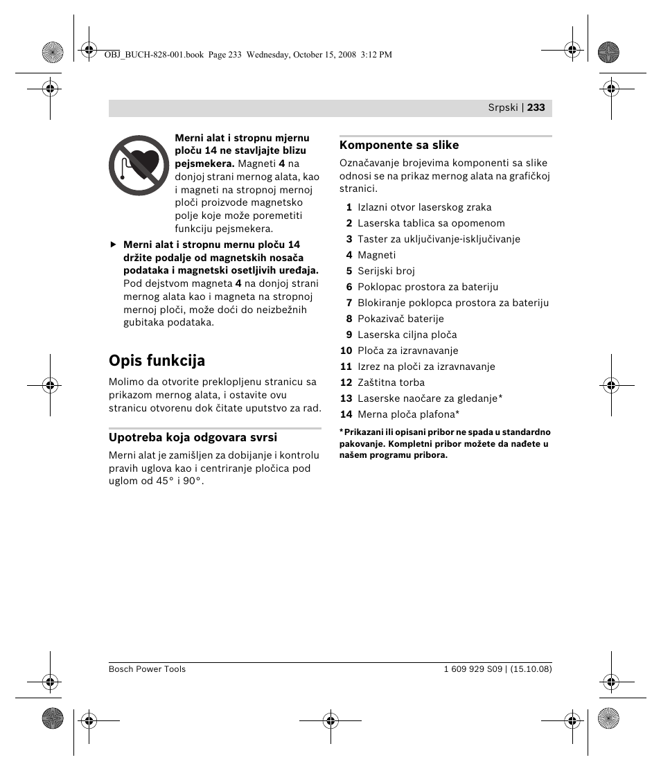 Opis funkcija | Bosch GTL 3 Professional User Manual | Page 233 / 368
