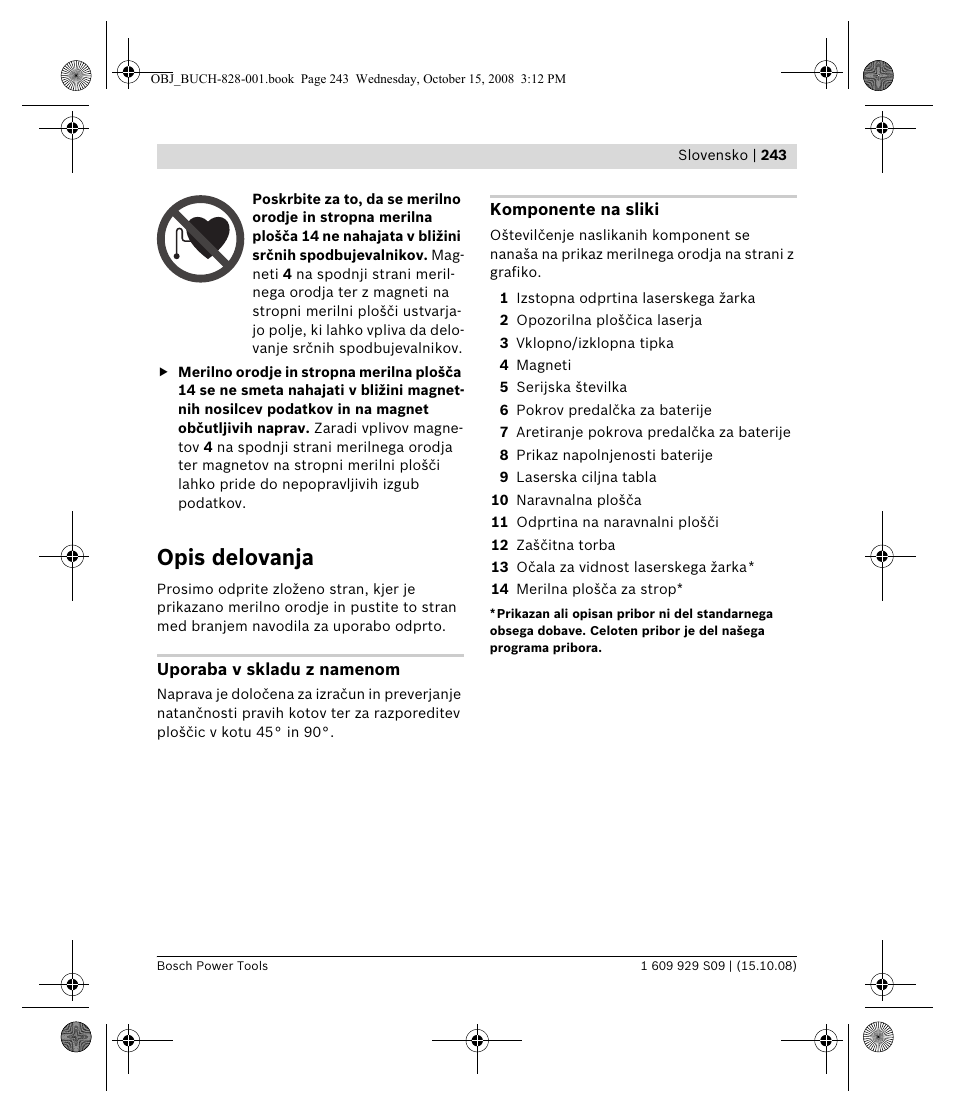 Opis delovanja | Bosch GTL 3 Professional User Manual | Page 243 / 368