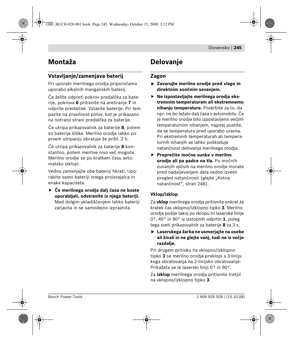 Montaža, Delovanje | Bosch GTL 3 Professional User Manual | Page 245 / 368