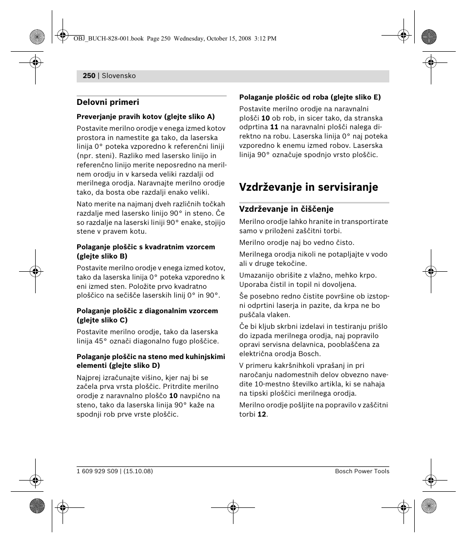 Vzdrževanje in servisiranje | Bosch GTL 3 Professional User Manual | Page 250 / 368
