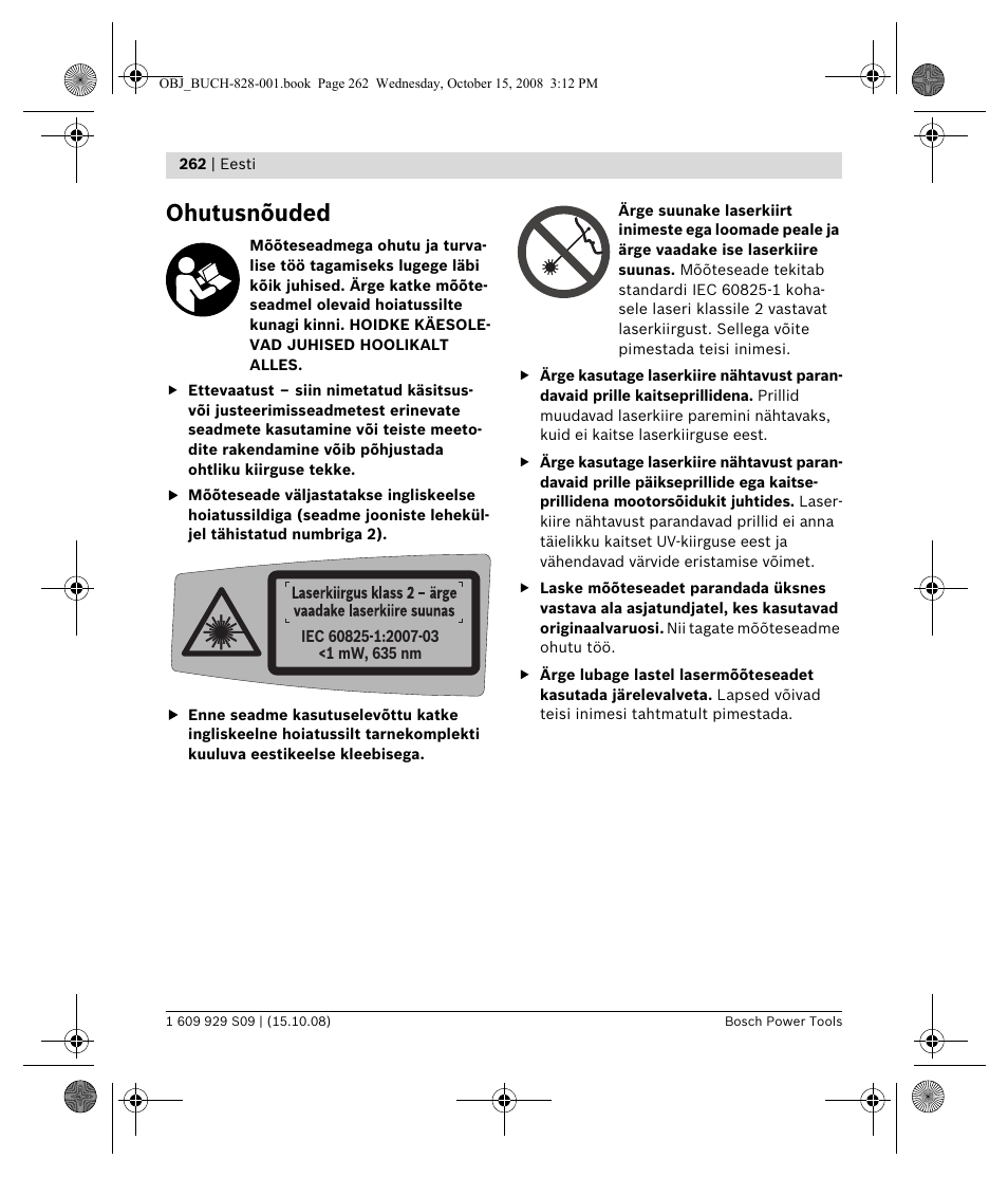 Ohutusnõuded | Bosch GTL 3 Professional User Manual | Page 262 / 368