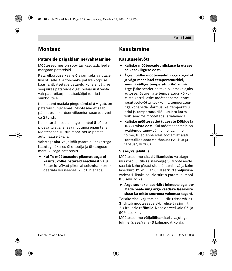 Montaaž, Kasutamine | Bosch GTL 3 Professional User Manual | Page 265 / 368