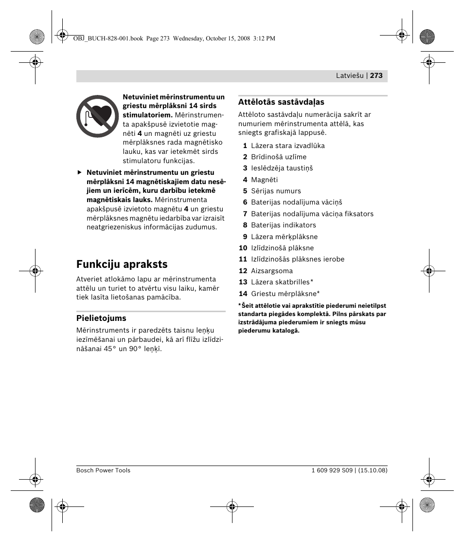 Funkciju apraksts | Bosch GTL 3 Professional User Manual | Page 273 / 368