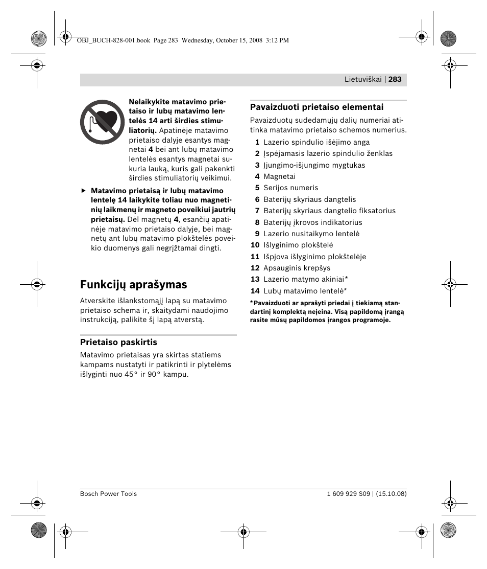 Funkcijų aprašymas | Bosch GTL 3 Professional User Manual | Page 283 / 368