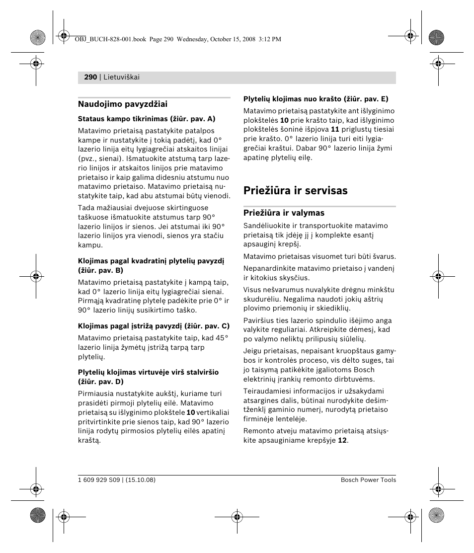 Priežiūra ir servisas | Bosch GTL 3 Professional User Manual | Page 290 / 368