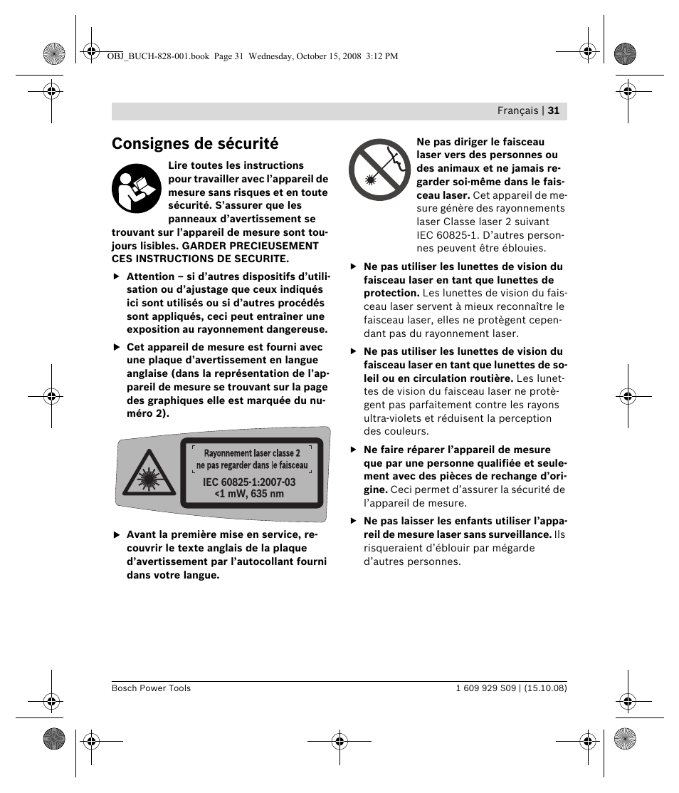 Consignes de sécurité | Bosch GTL 3 Professional User Manual | Page 31 / 368