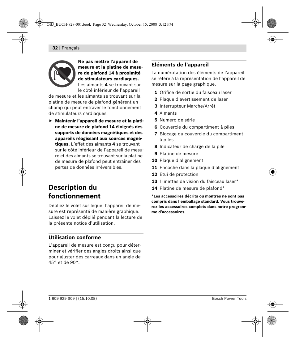Description du fonctionnement | Bosch GTL 3 Professional User Manual | Page 32 / 368