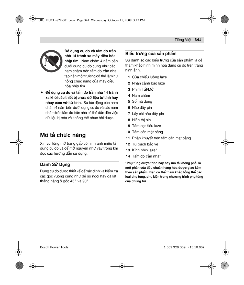 Mä tω chöc næng | Bosch GTL 3 Professional User Manual | Page 341 / 368