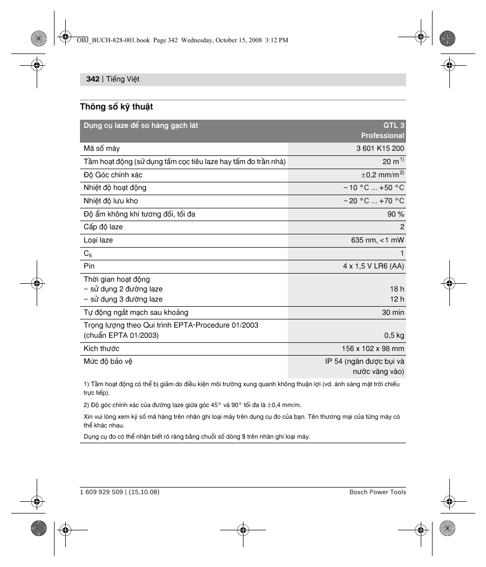 Bosch GTL 3 Professional User Manual | Page 342 / 368