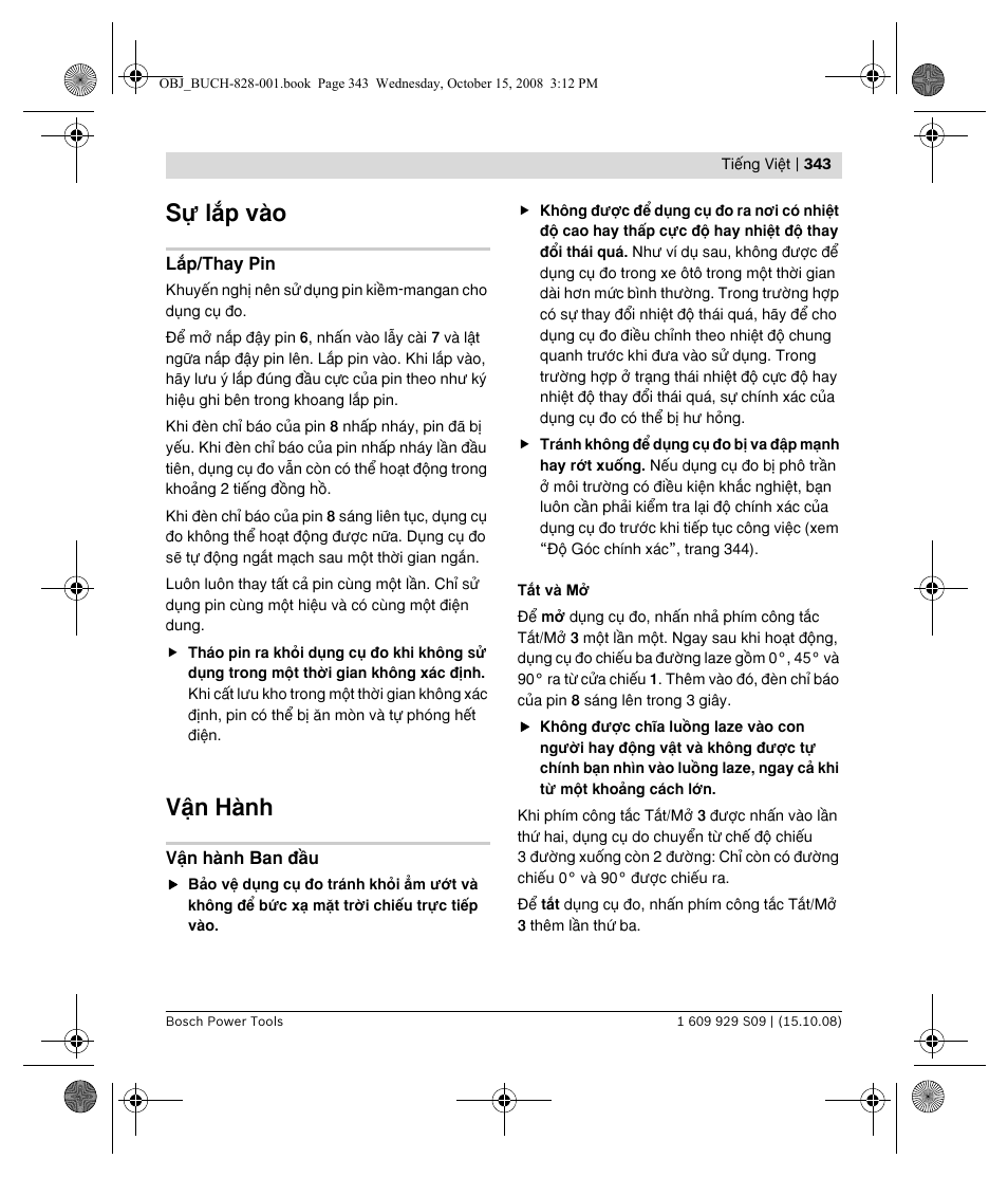 Sú läp vμo, Vÿn hμnh | Bosch GTL 3 Professional User Manual | Page 343 / 368