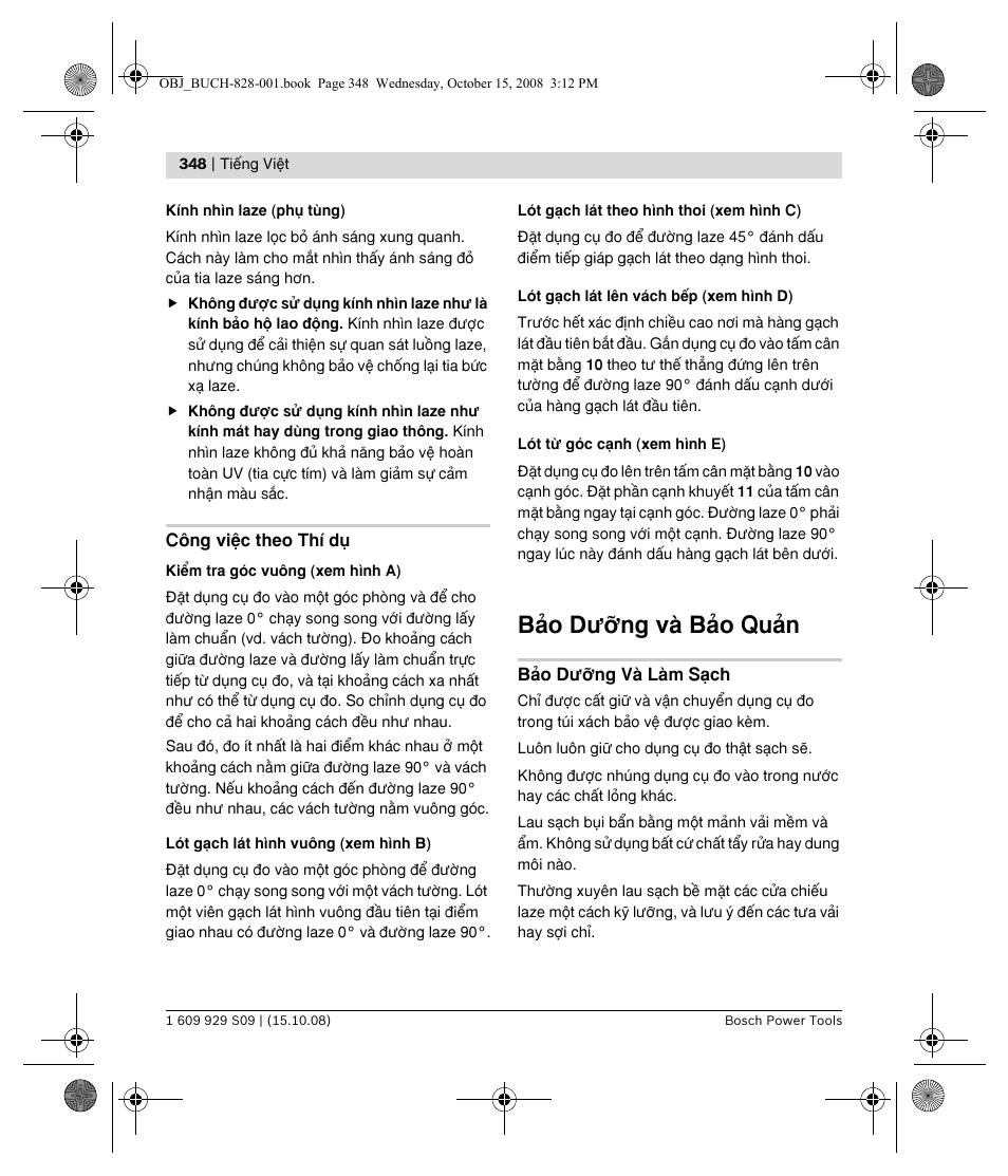 Bωo dõîng vμ bωo quωn | Bosch GTL 3 Professional User Manual | Page 348 / 368