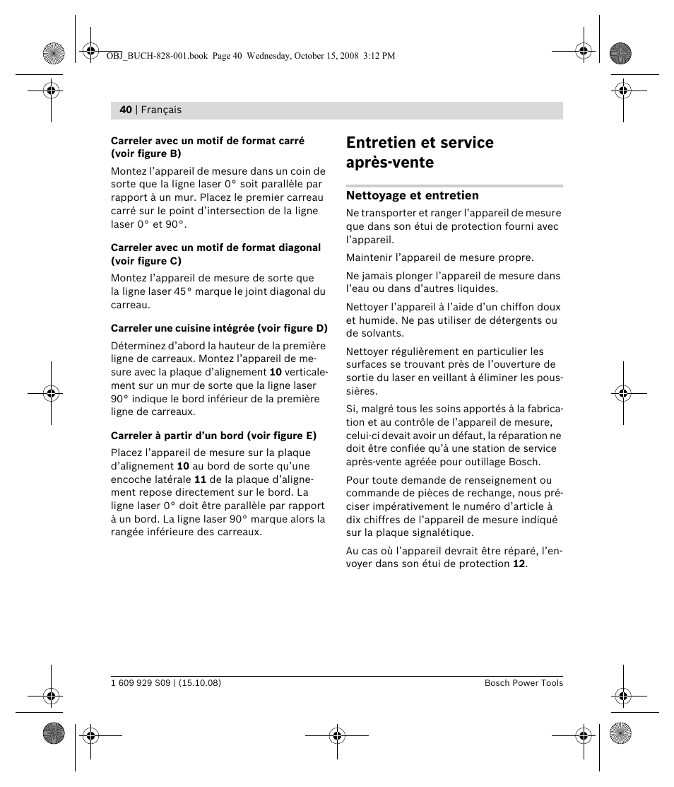 Entretien et service après-vente | Bosch GTL 3 Professional User Manual | Page 40 / 368