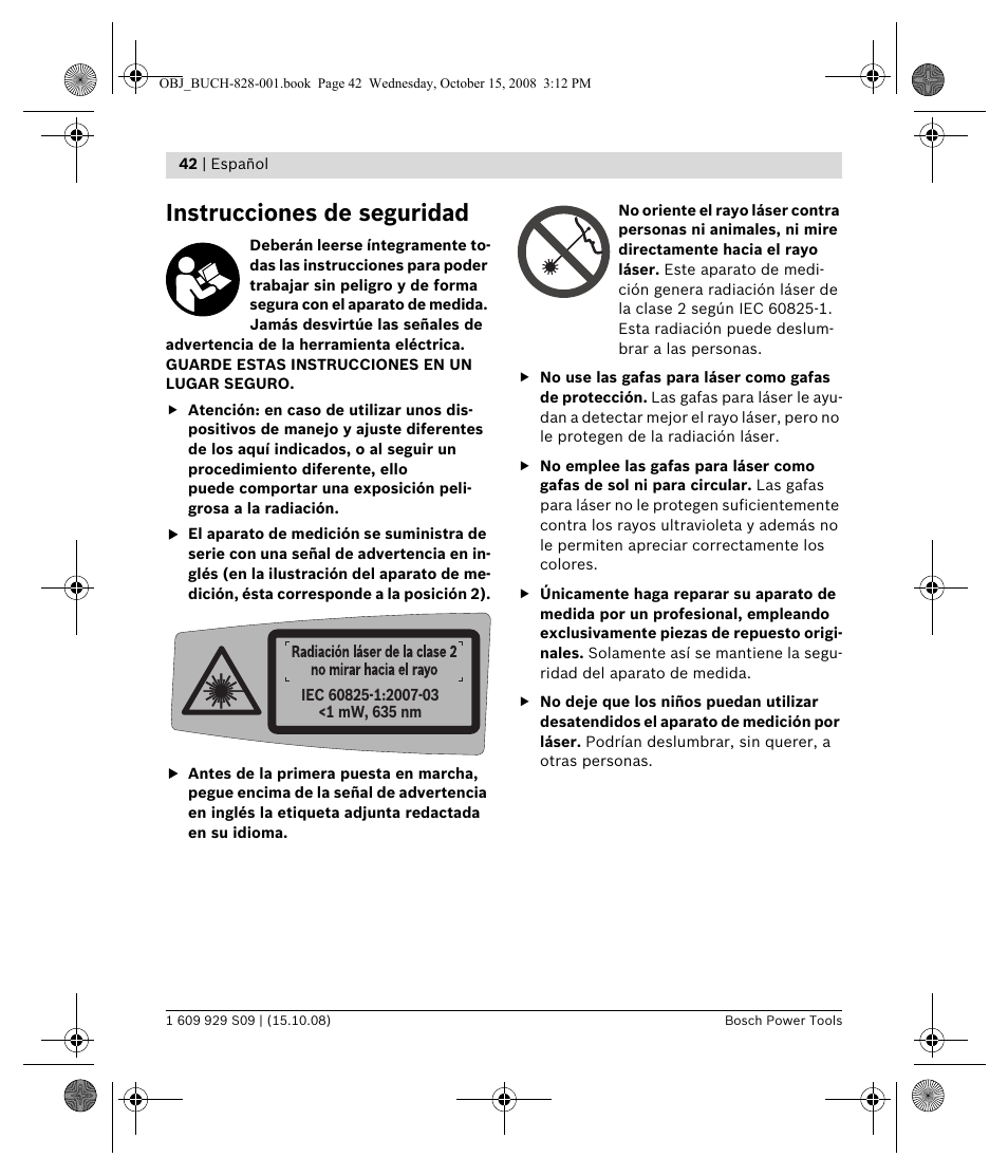 Instrucciones de seguridad | Bosch GTL 3 Professional User Manual | Page 42 / 368