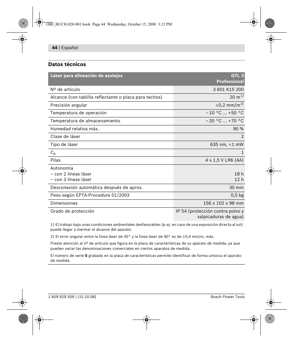 Bosch GTL 3 Professional User Manual | Page 44 / 368