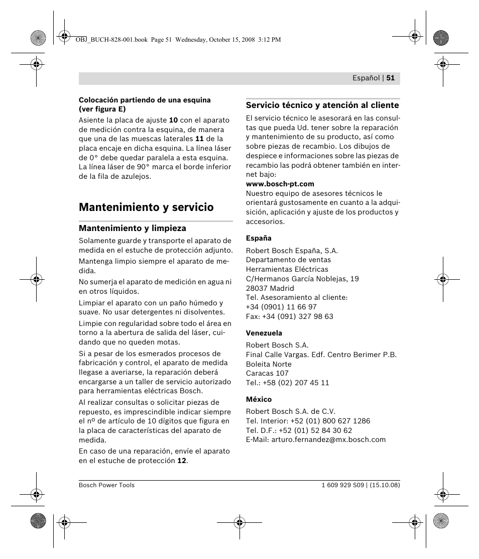 Mantenimiento y servicio | Bosch GTL 3 Professional User Manual | Page 51 / 368