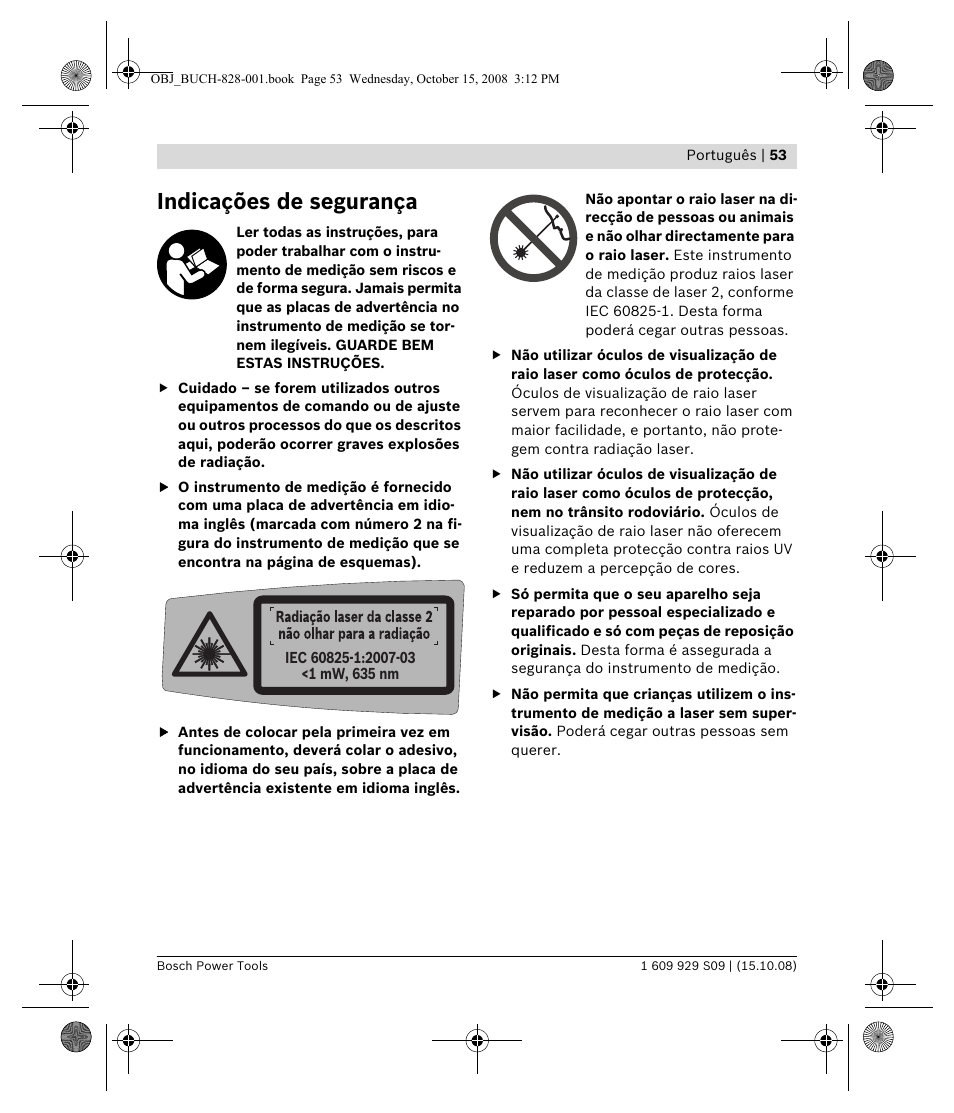 Indicações de segurança | Bosch GTL 3 Professional User Manual | Page 53 / 368