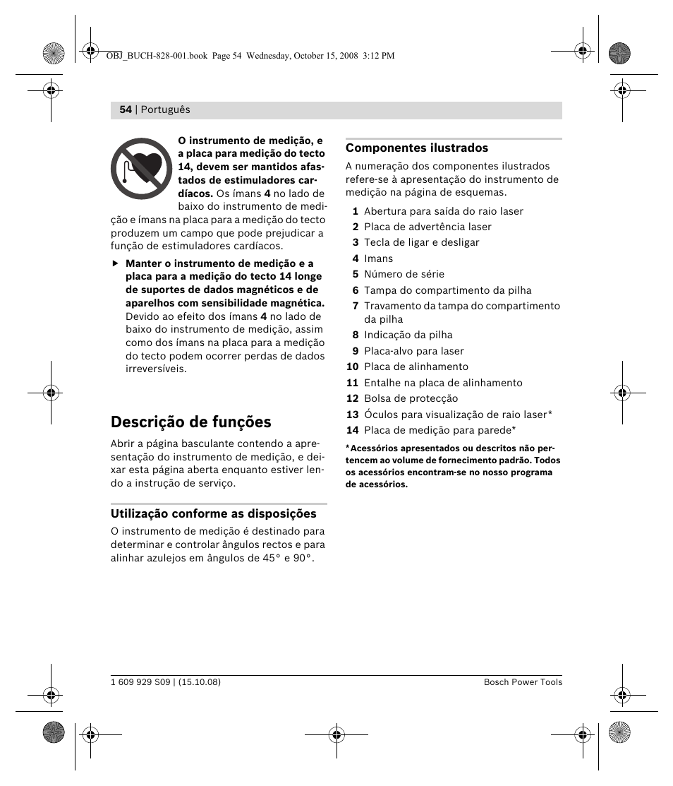 Descrição de funções | Bosch GTL 3 Professional User Manual | Page 54 / 368