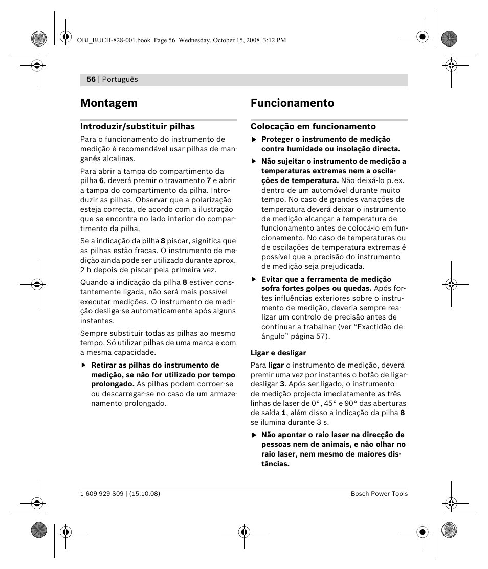 Montagem, Funcionamento | Bosch GTL 3 Professional User Manual | Page 56 / 368