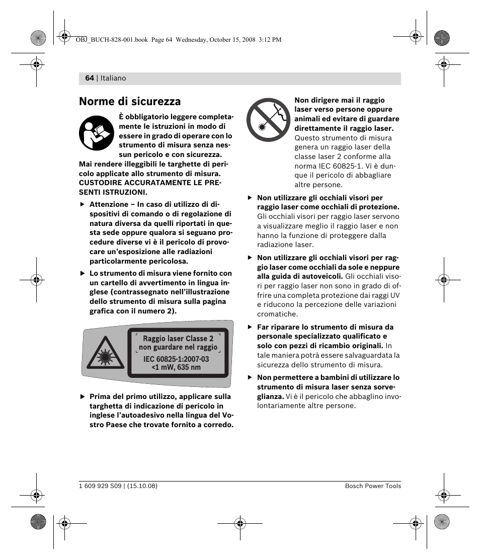 Norme di sicurezza | Bosch GTL 3 Professional User Manual | Page 64 / 368