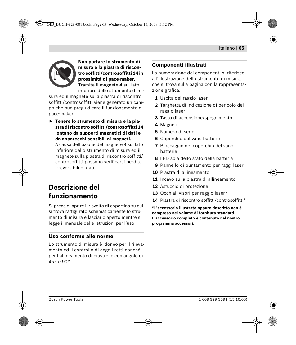 Descrizione del funzionamento | Bosch GTL 3 Professional User Manual | Page 65 / 368