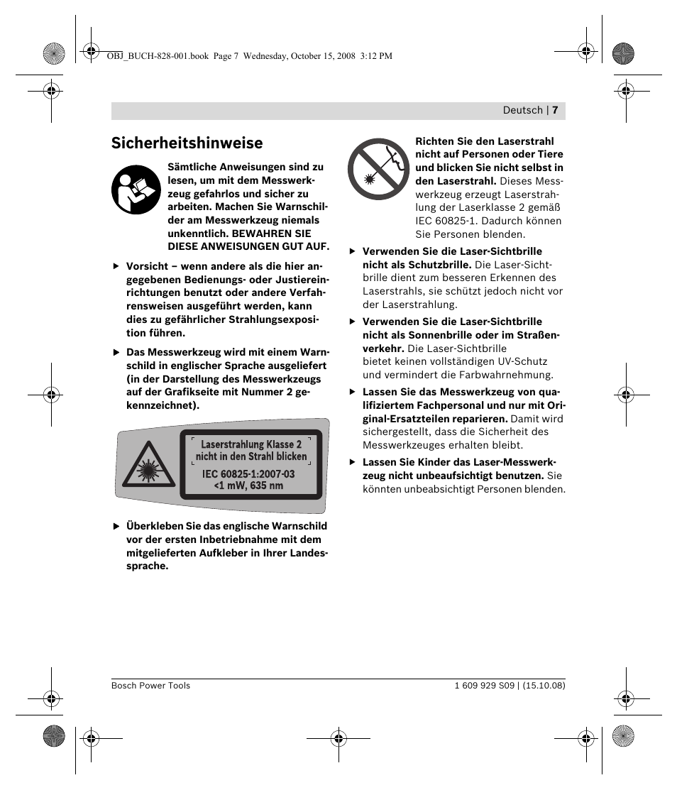 Sicherheitshinweise | Bosch GTL 3 Professional User Manual | Page 7 / 368