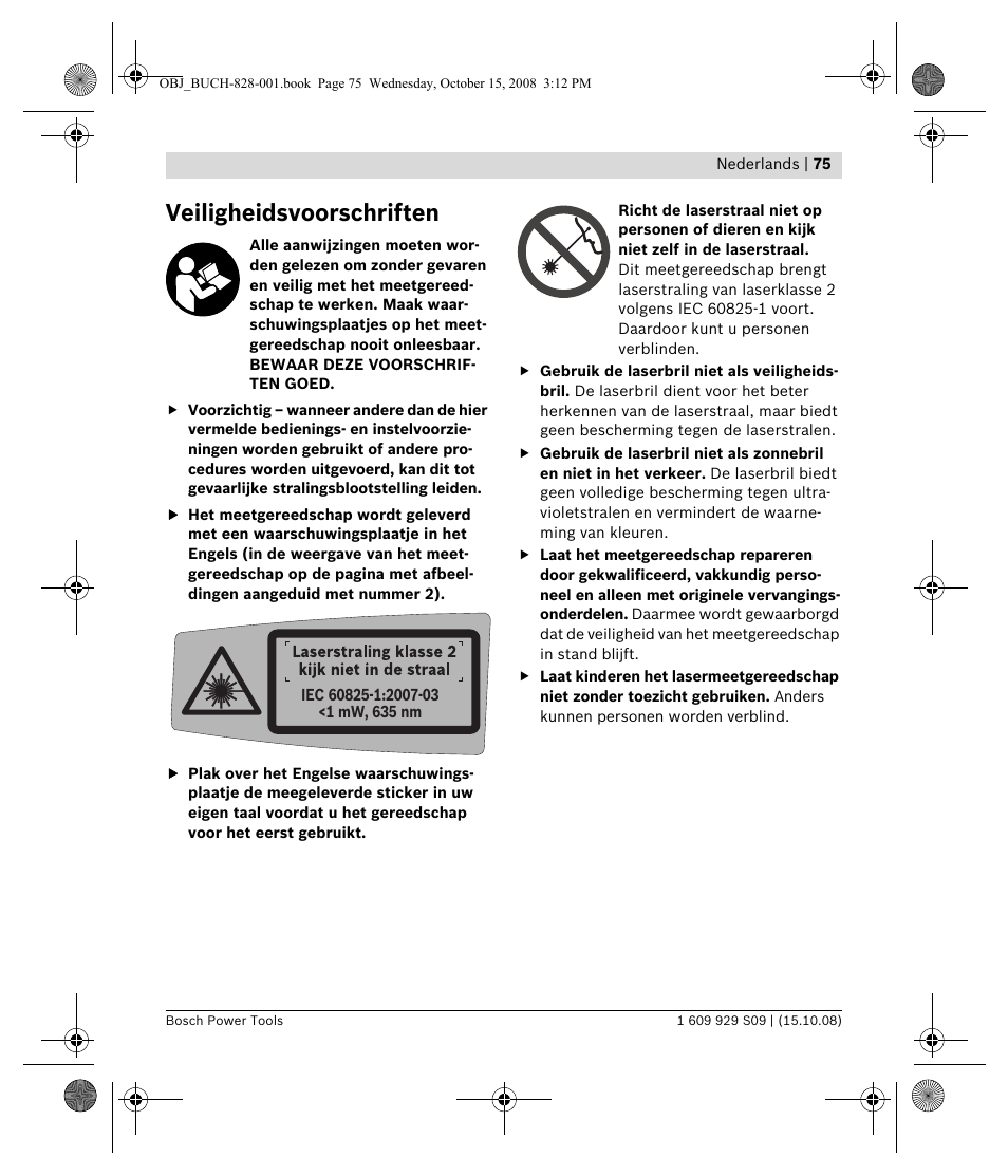 Veiligheidsvoorschriften | Bosch GTL 3 Professional User Manual | Page 75 / 368