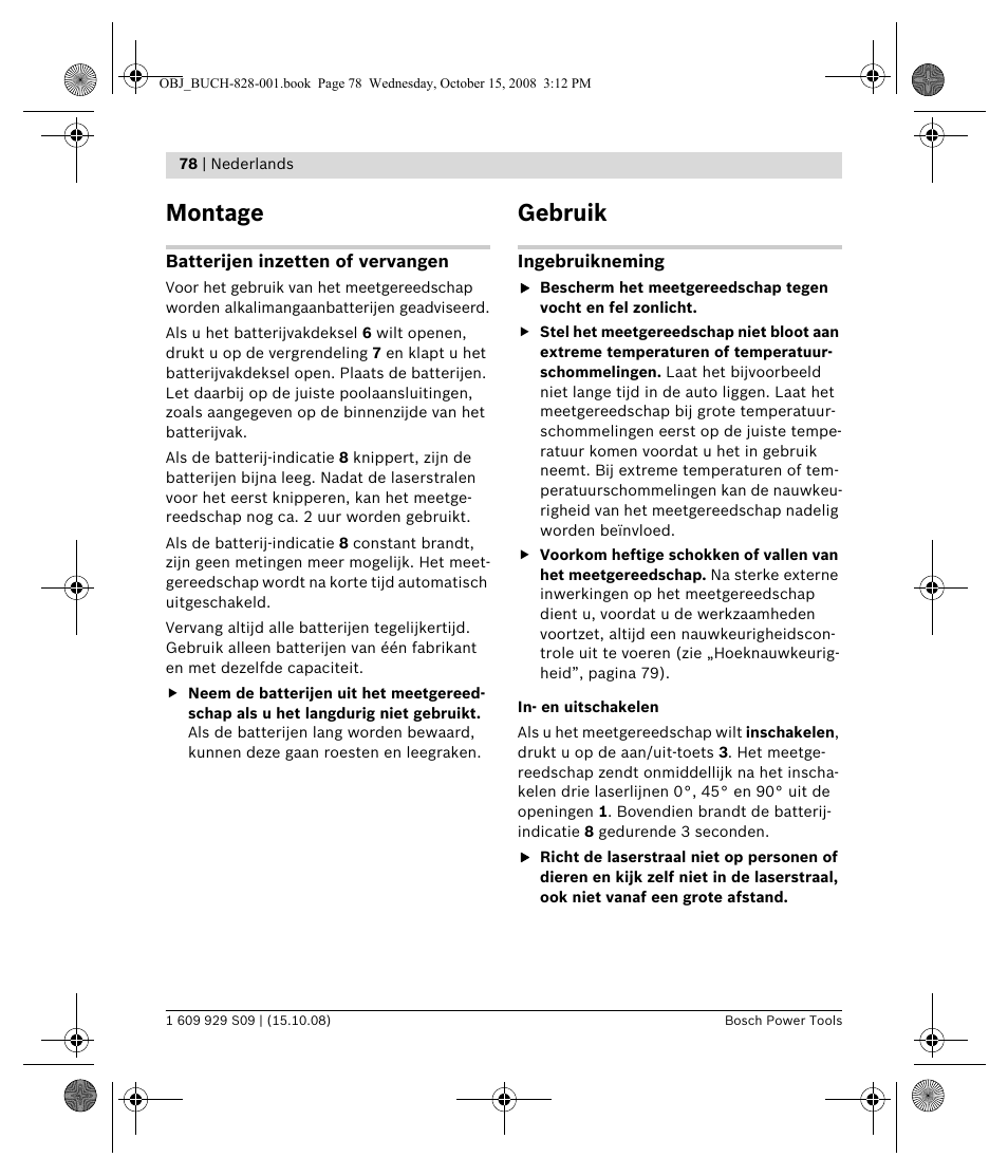 Montage, Gebruik | Bosch GTL 3 Professional User Manual | Page 78 / 368