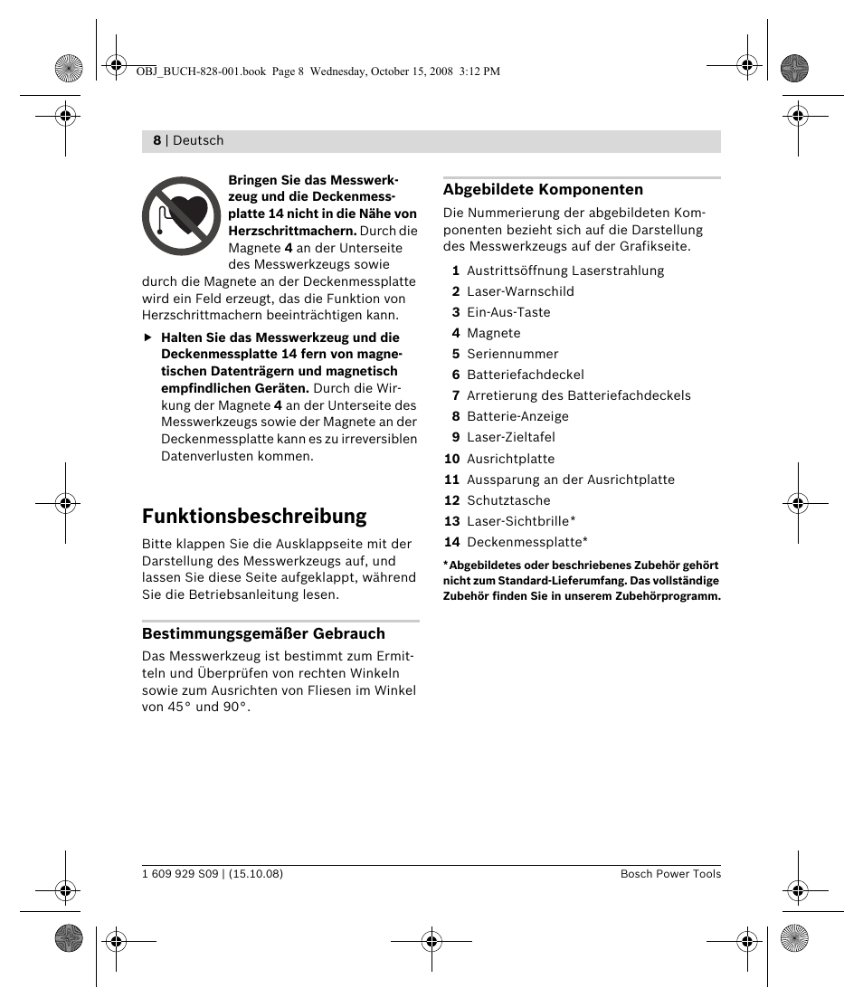 Funktionsbeschreibung | Bosch GTL 3 Professional User Manual | Page 8 / 368