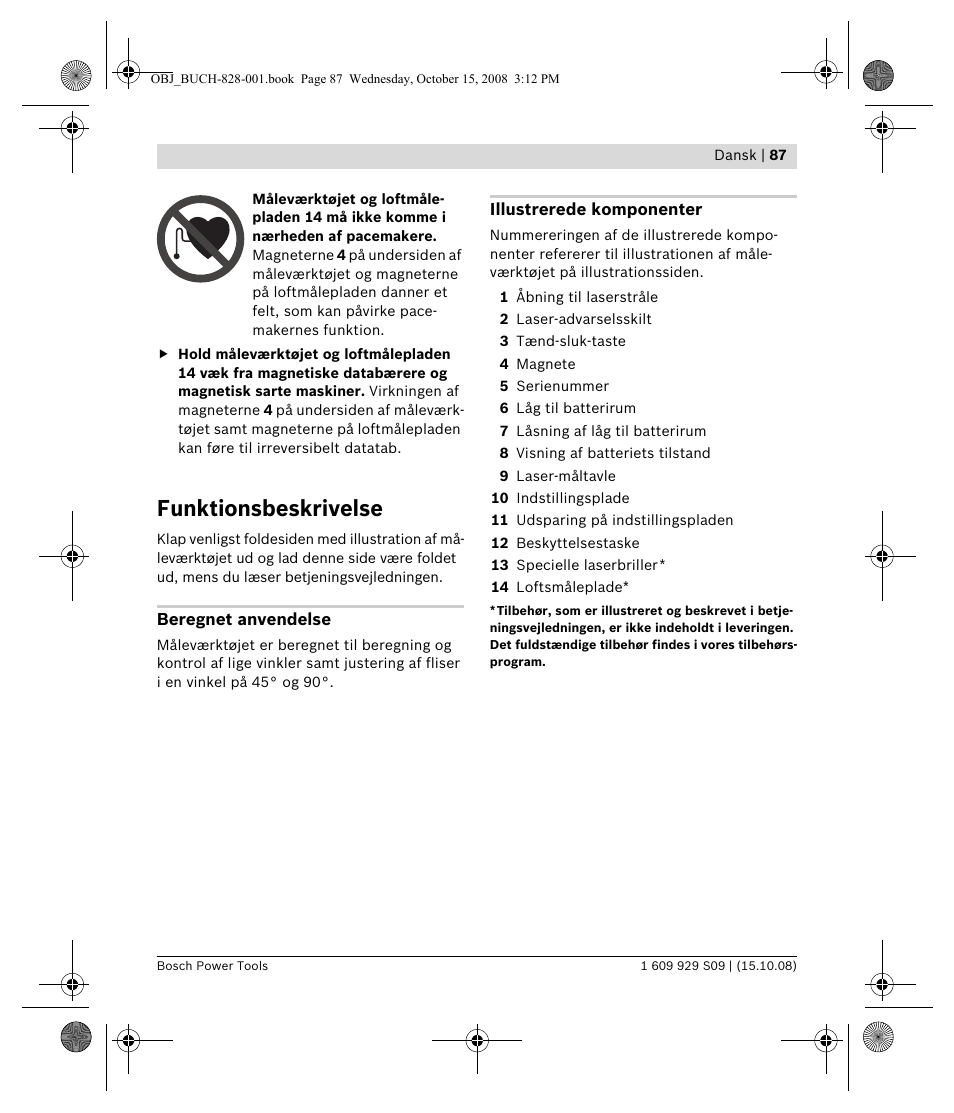 Funktionsbeskrivelse | Bosch GTL 3 Professional User Manual | Page 87 / 368