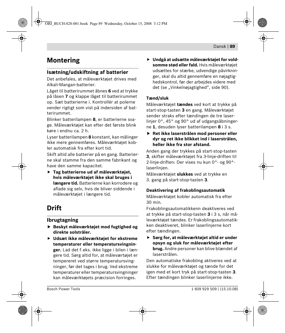 Montering, Drift | Bosch GTL 3 Professional User Manual | Page 89 / 368