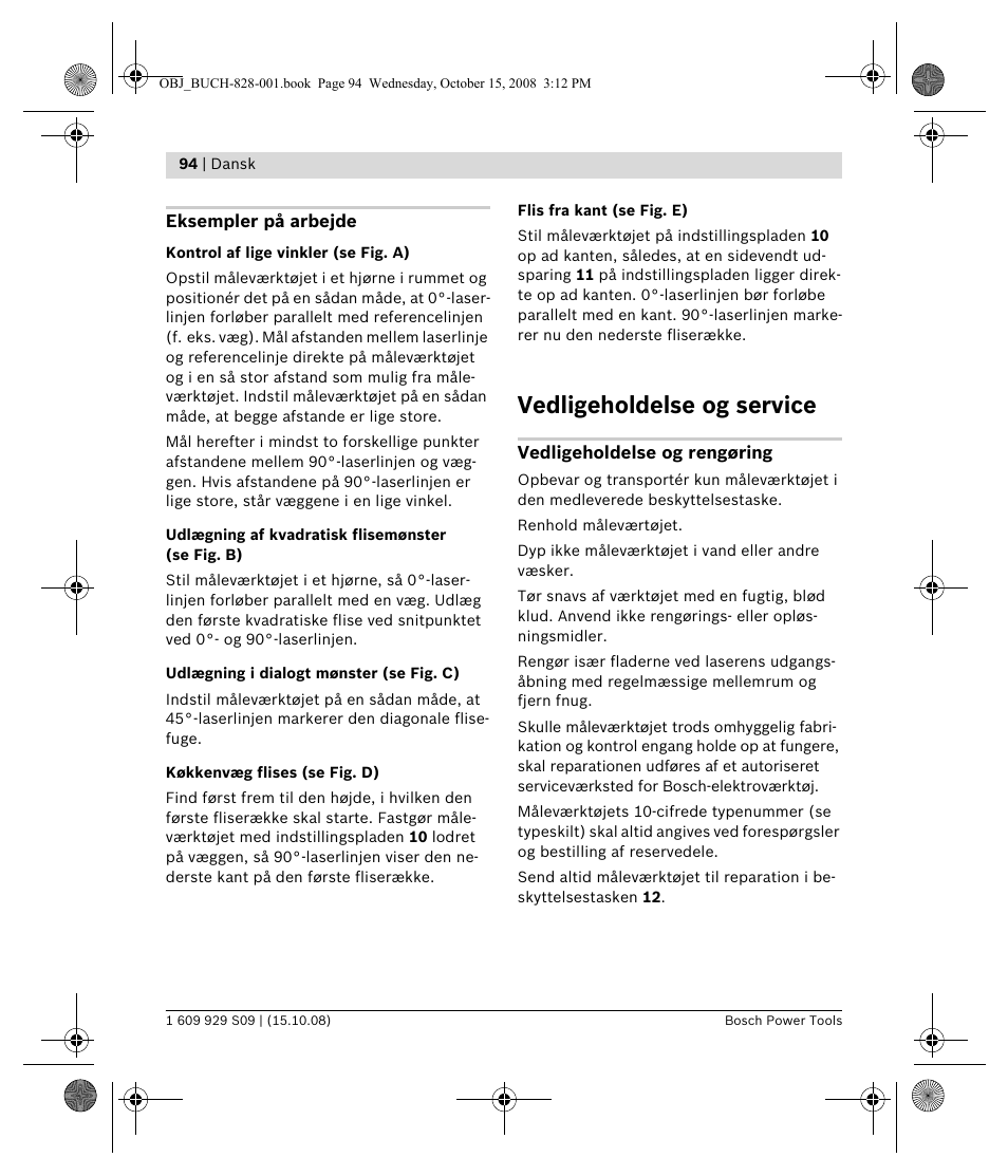 Vedligeholdelse og service | Bosch GTL 3 Professional User Manual | Page 94 / 368