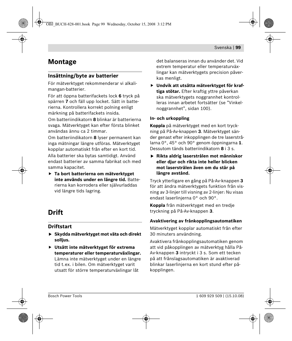 Montage, Drift | Bosch GTL 3 Professional User Manual | Page 99 / 368