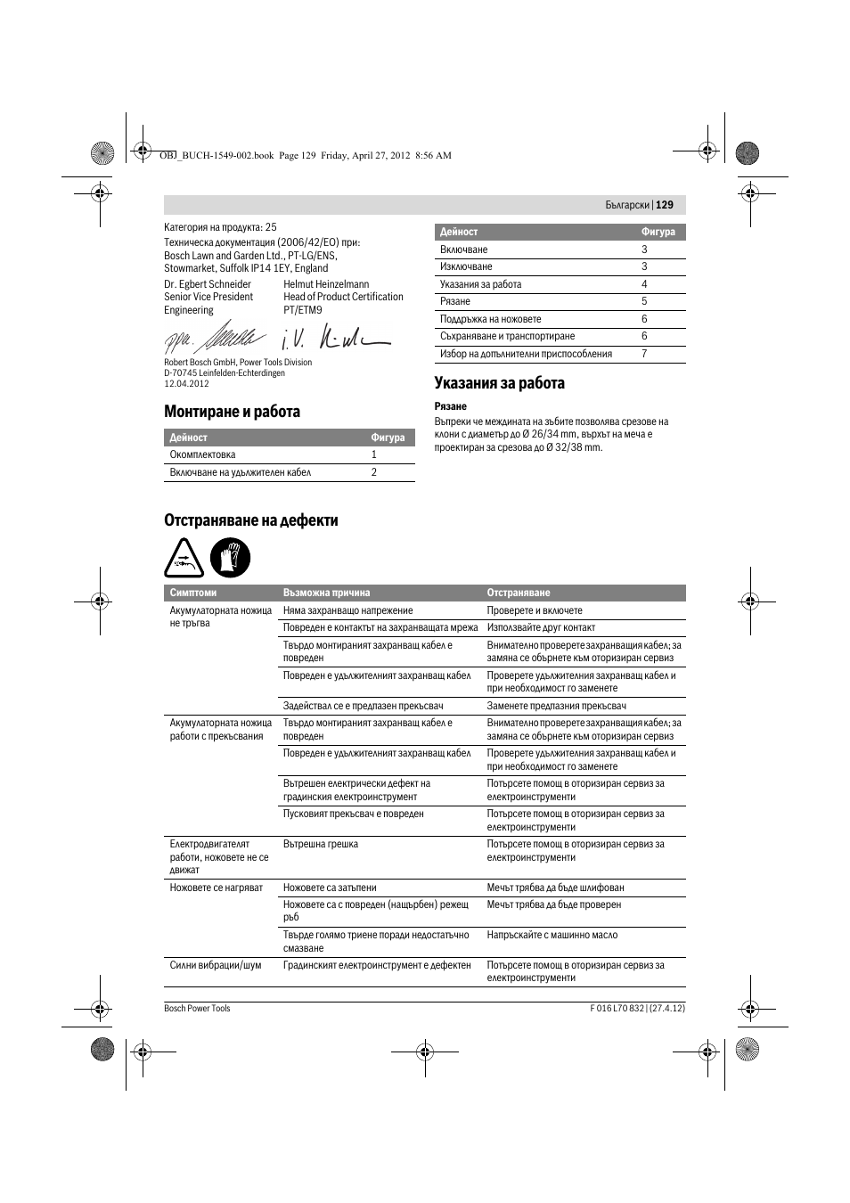 Монтиране и работа указания за работа, Отстраняване на дефекти | Bosch AHS 45-26 User Manual | Page 129 / 168