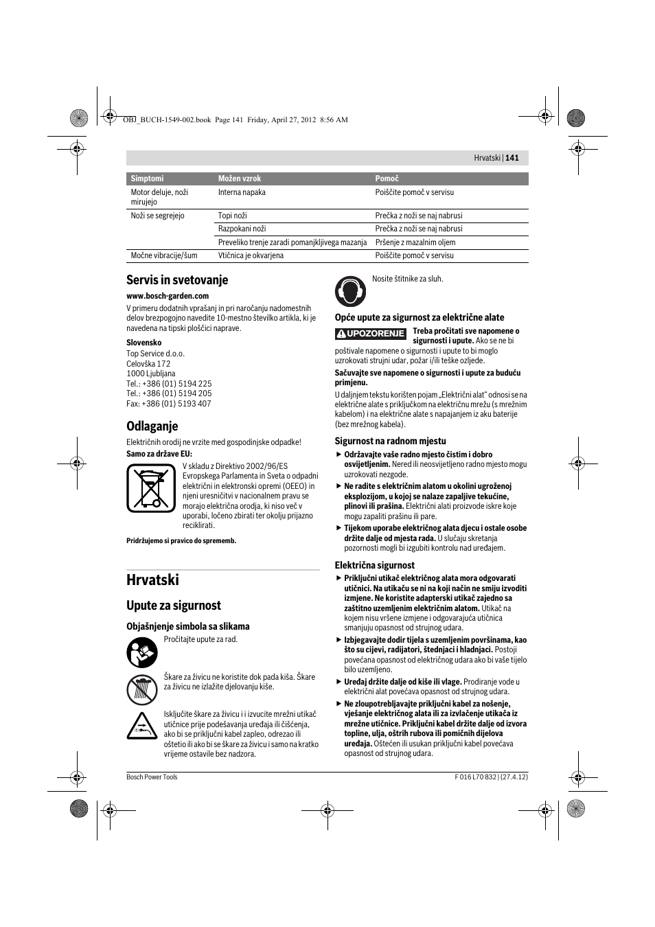 Hrvatski, Servis in svetovanje, Odlaganje | Upute za sigurnost | Bosch AHS 45-26 User Manual | Page 141 / 168