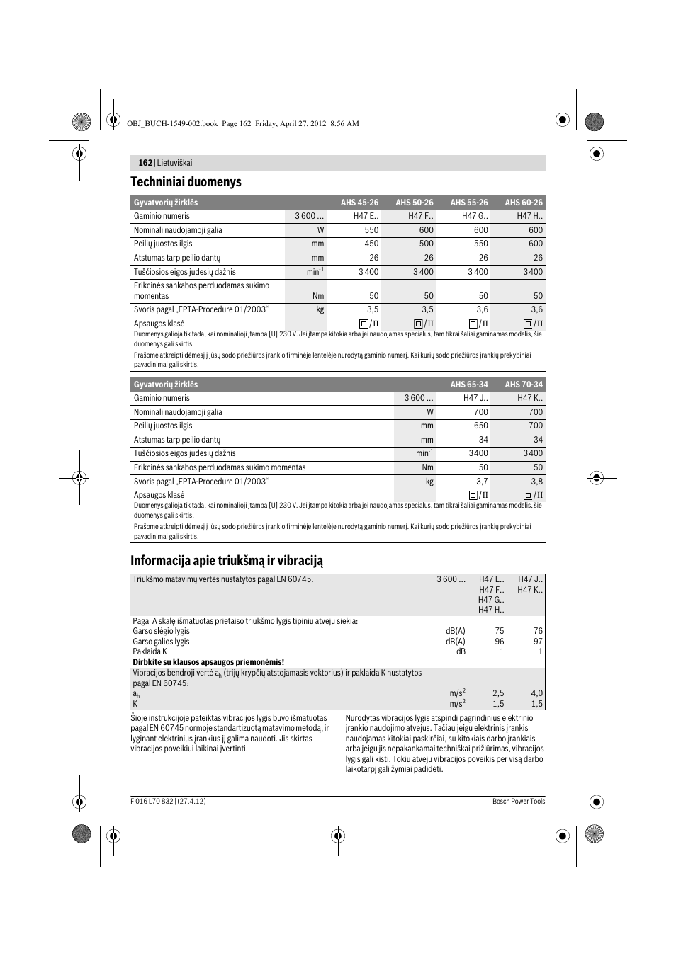 Bosch AHS 45-26 User Manual | Page 162 / 168