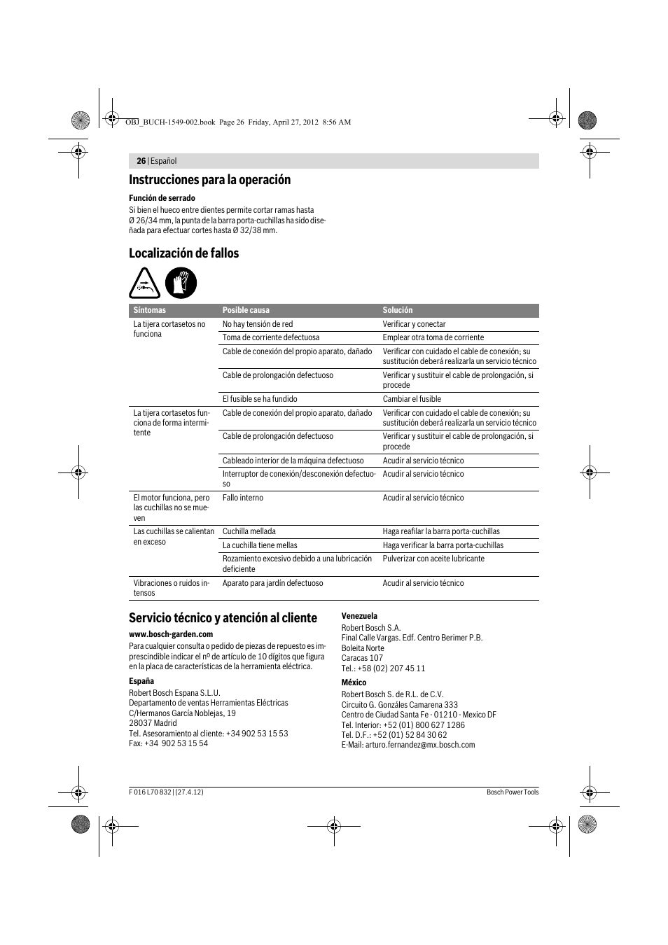 Instrucciones para la operación | Bosch AHS 45-26 User Manual | Page 26 / 168