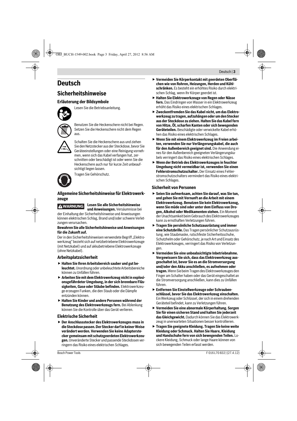 Deutsch, Sicherheitshinweise | Bosch AHS 45-26 User Manual | Page 3 / 168