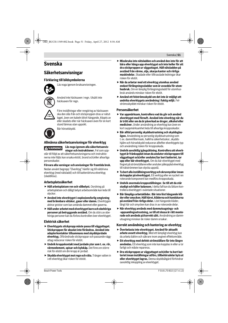 Svenska, Säkerhetsanvisningar | Bosch AHS 45-26 User Manual | Page 51 / 168