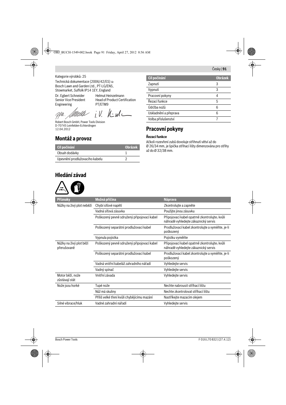 Montáž a provoz pracovní pokyny, Hledání závad | Bosch AHS 45-26 User Manual | Page 91 / 168