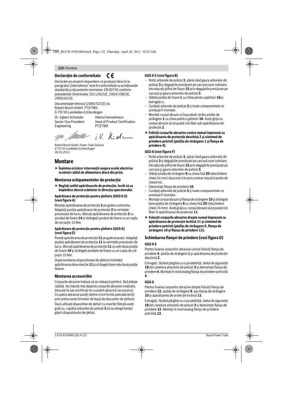 Montare | Bosch GGS 6 S Professional User Manual | Page 132 / 190