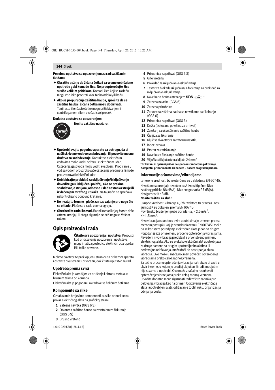 Opis proizvoda i rada | Bosch GGS 6 S Professional User Manual | Page 144 / 190