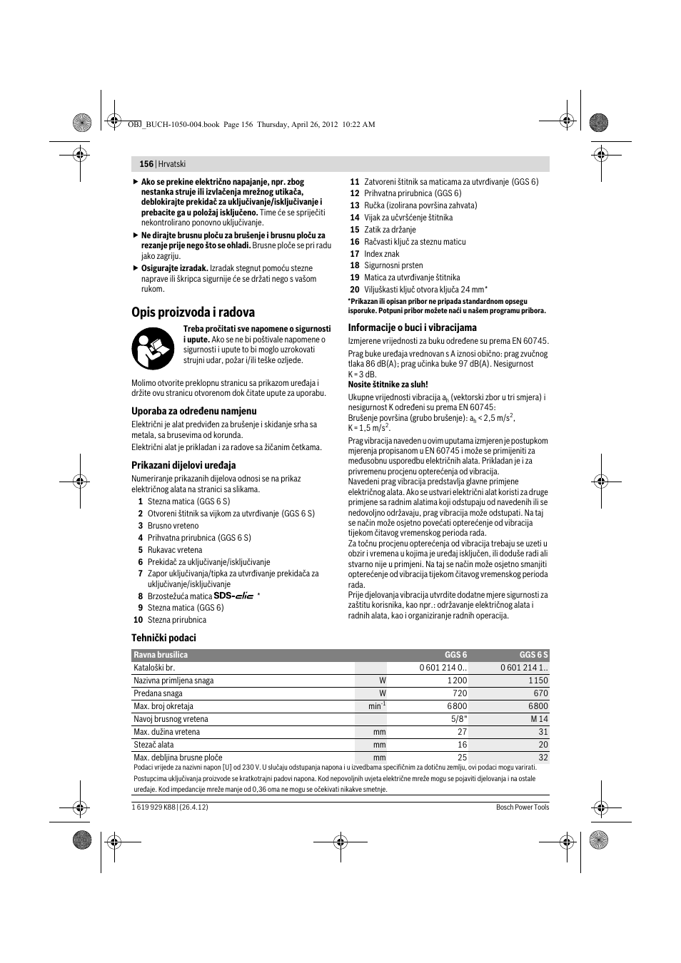 Opis proizvoda i radova | Bosch GGS 6 S Professional User Manual | Page 156 / 190