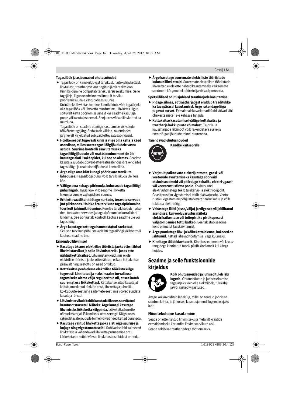 Seadme ja selle funktsioonide kirjeldus | Bosch GGS 6 S Professional User Manual | Page 161 / 190