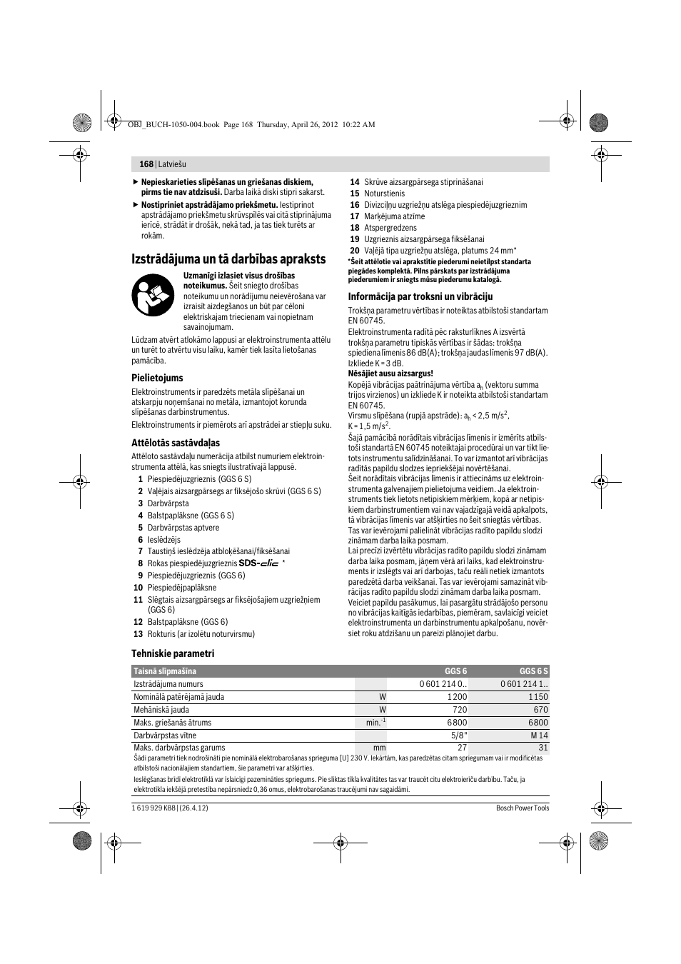 Izstrādājuma un tā darbības apraksts | Bosch GGS 6 S Professional User Manual | Page 168 / 190