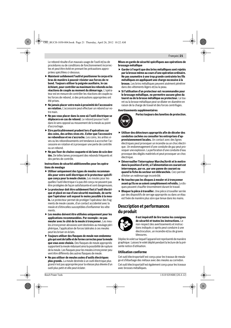 Description et performances du produit | Bosch GGS 6 S Professional User Manual | Page 21 / 190