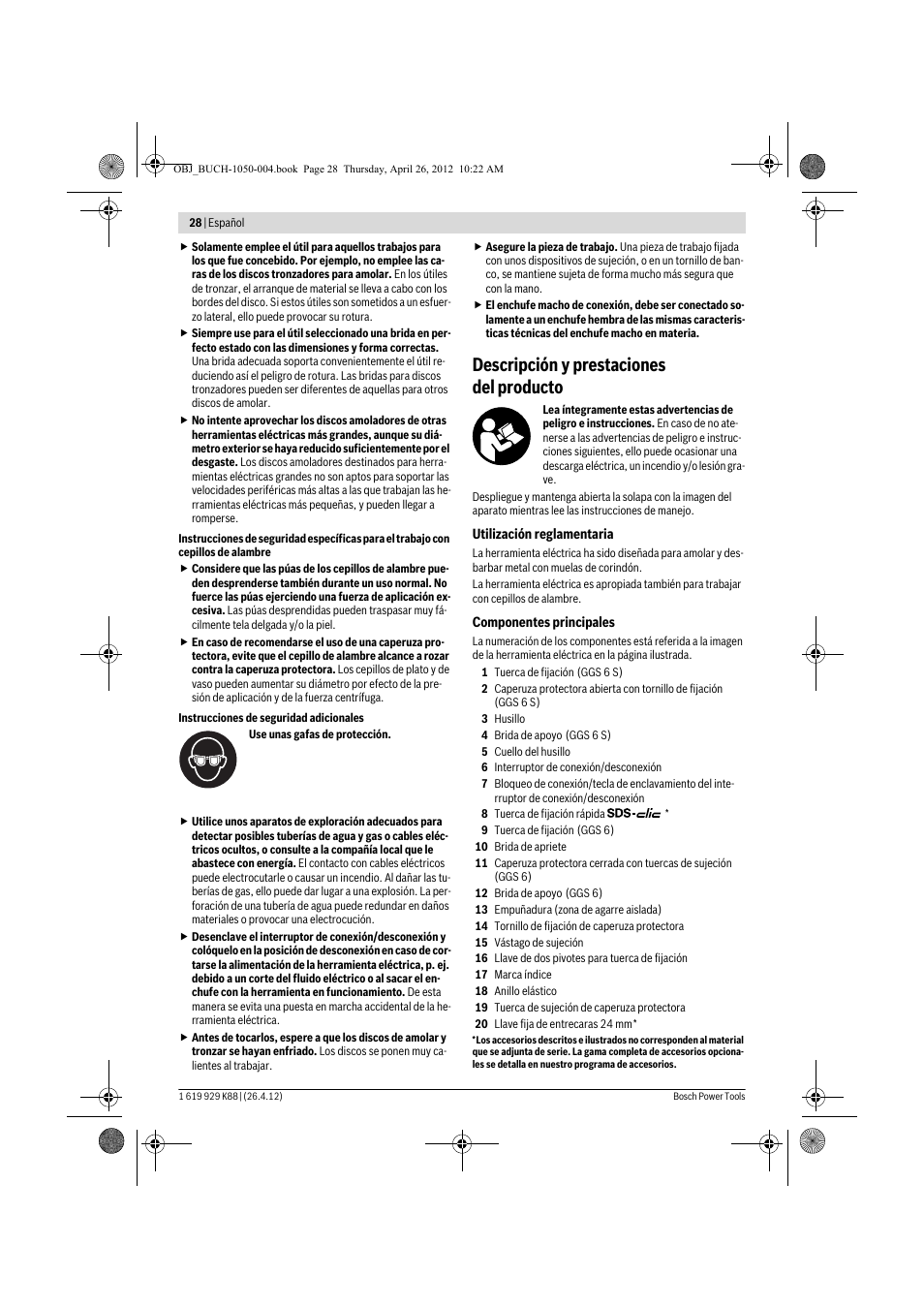 Descripción y prestaciones del producto | Bosch GGS 6 S Professional User Manual | Page 28 / 190