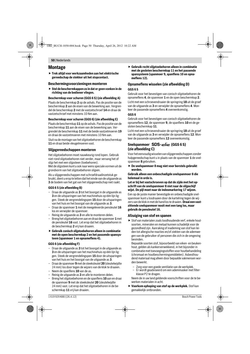 Montage | Bosch GGS 6 S Professional User Manual | Page 50 / 190