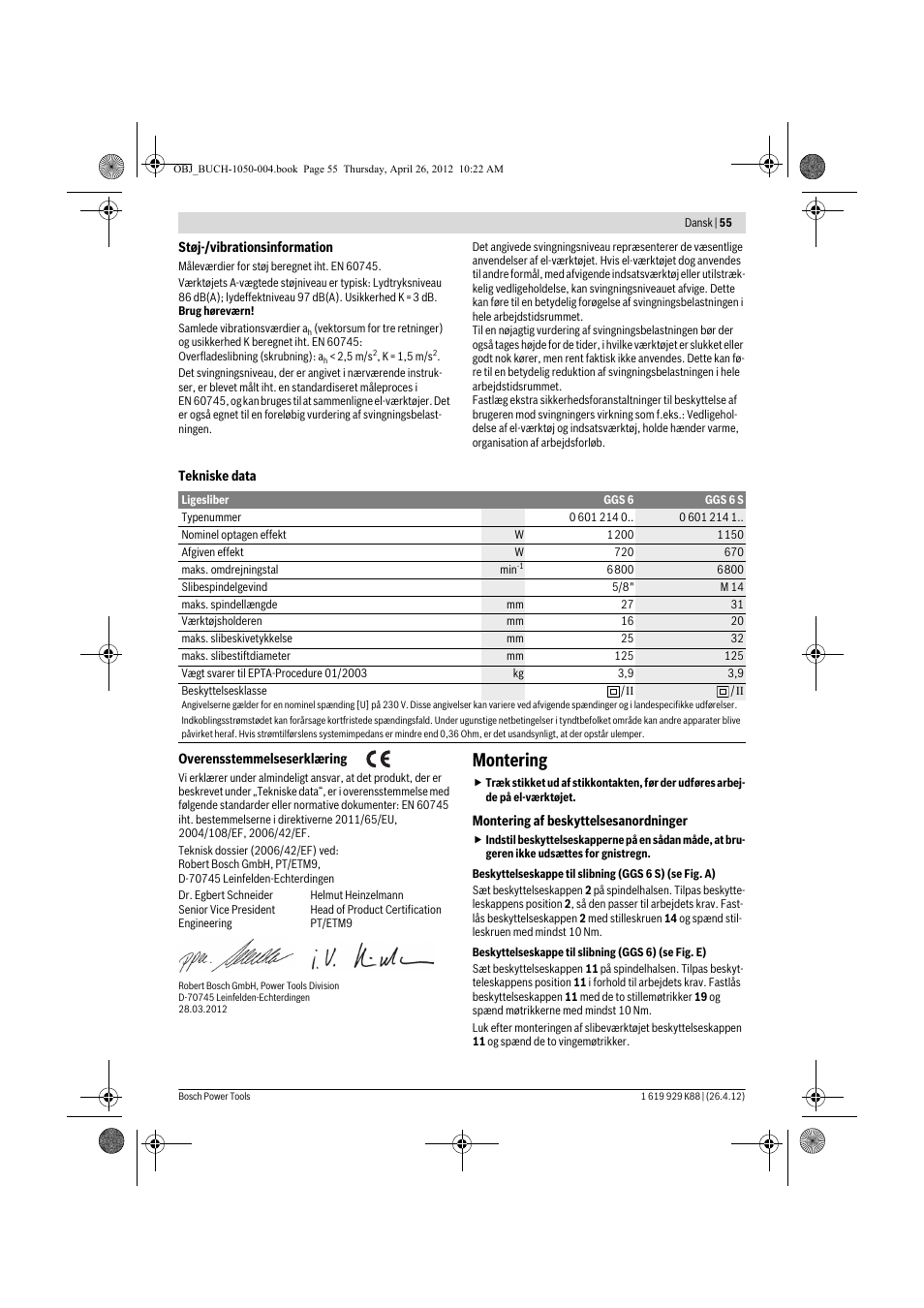 Montering | Bosch GGS 6 S Professional User Manual | Page 55 / 190