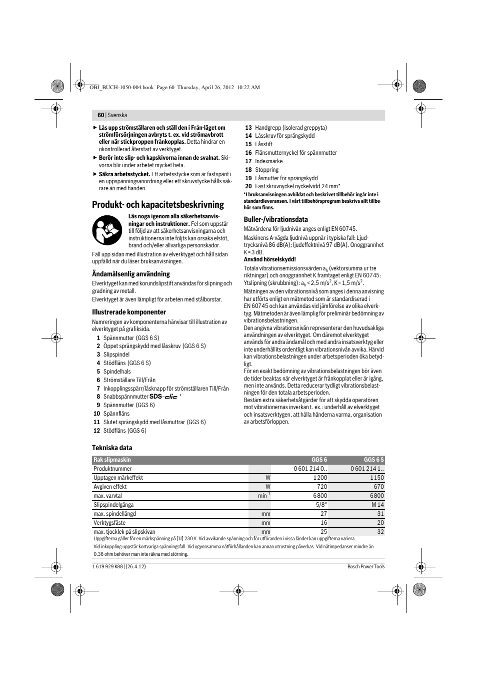 Produkt- och kapacitetsbeskrivning | Bosch GGS 6 S Professional User Manual | Page 60 / 190