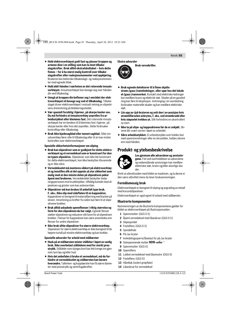 Produkt- og ytelsesbeskrivelse | Bosch GGS 6 S Professional User Manual | Page 65 / 190